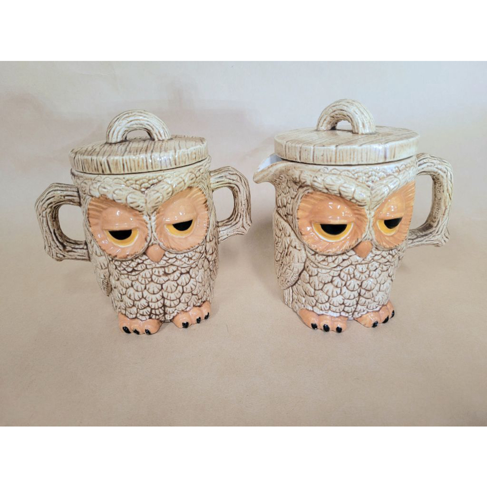 Vintage Sleepy Hollow Owl Sugar and Creamer Set